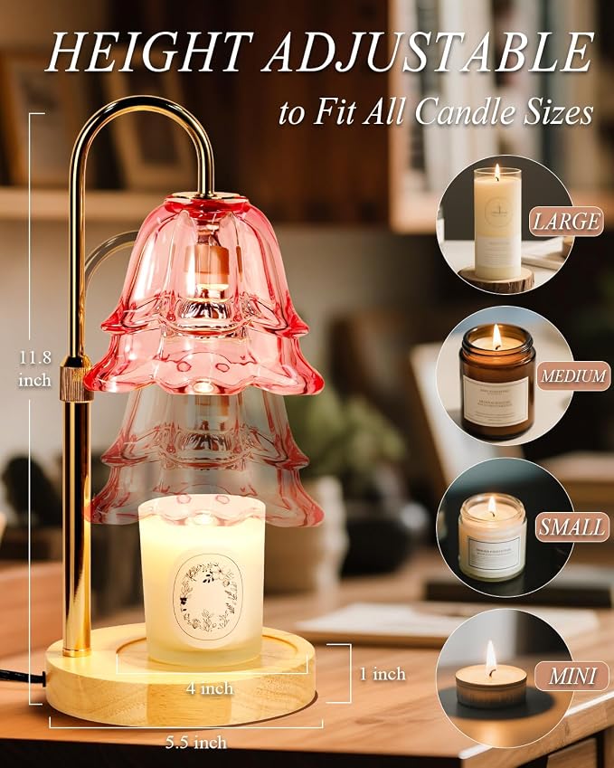 Funslive Pink Candle Warmer Lamp with Timer Dimmable, Mothers Day Birthday Gifts for Women Mom, Flower Candle Lamp with 2 Bulbs for Jar Candles, Lamp Candle Warmer, House Warming Gift for Bedroom