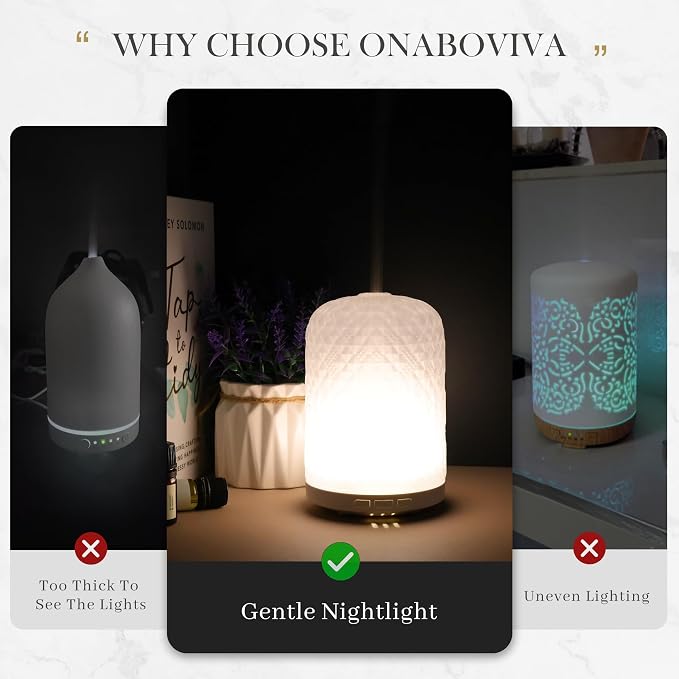 Essential Oil Diffuser - 2.4MHz Ultrasonic Glass Diffuser with Pulse/Continuous Mist & Night Light, Waterless Auto-Off, Silent Aromatherapy Diffuser for Home, Office, Yoga, Spa, Gifts & Home Decor.