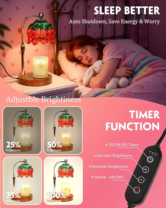 Strawberry Candle Warmer Lamp with Timer & Dimmable Brightness, House Warming Gift New Home, Candle Warming Gift for Mothers Day, Birthday Gifts for Women Mom,Flameless Wax Melt Warmer for Jar Candles