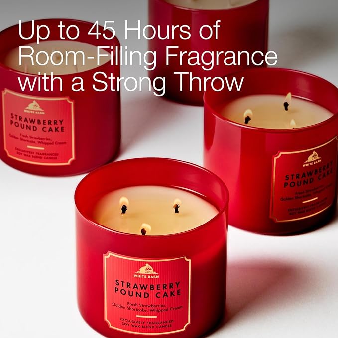 Bath & Body Works Strawberry Pound Cake 3-Wick Candle - Scented Candle for At-Home Use - Long-Lasting, Room-Filling Fragrance - High Fragrance Oil Concentration - Soy Wax Blend