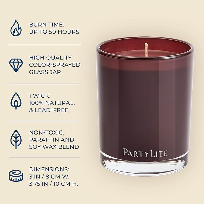 PartyLite Mulberry Scented Escential Jar™ Candle, Black Currant, BlackBerry, Mulberry & Pomegranate, 7.75oz, 1-Wick Aromatherapy Glass Jar, Reusable, 50 Hour Burn Time
