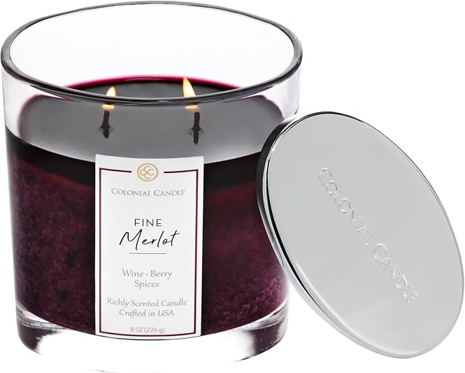 Colonial Candle Fine Merlot Scented Candle Jar, Highly Fragranced Candles for Home Scented, Mottled Wax Candle, 2 Wick, 8 oz - Made in the USA