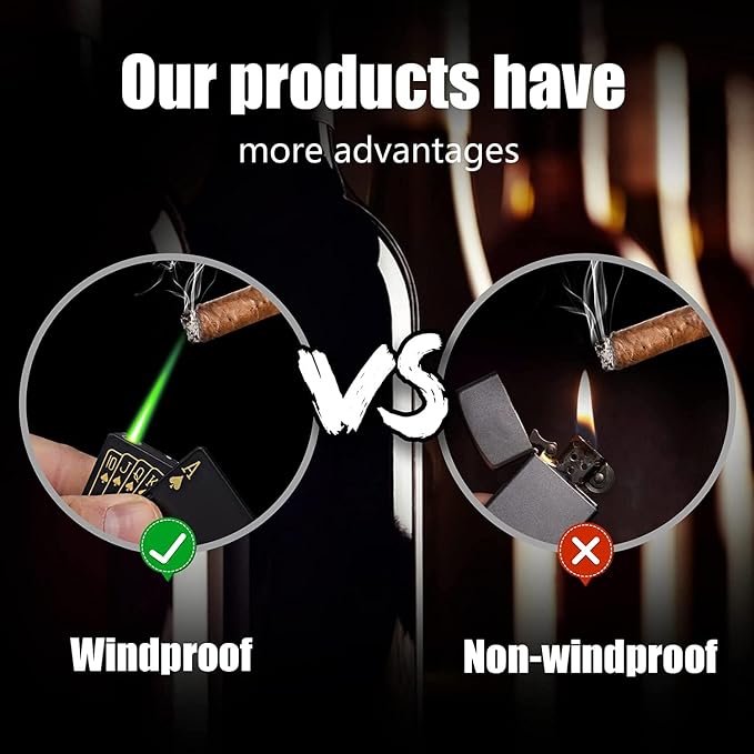 Jet Torch Lighter, Green Flame Ace Card Lighter, Metal Poker Design Windproof Refillable Butane Cool Lighter, Outdoor, Indoor, Camping, BBQ, Candle, Birthday, Gift for Men/Women (Without Gas)