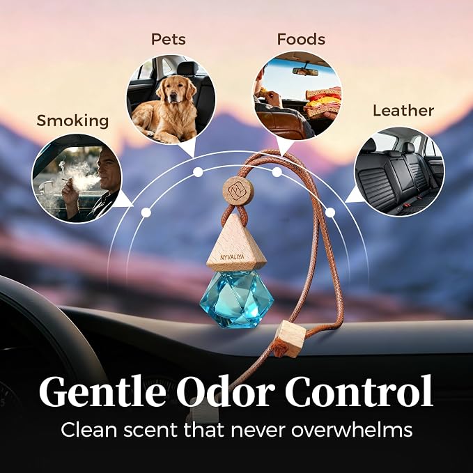 Car Air Freshener Hanging Diffuser with Natural Essential Oil, Azure Ocean Scent Car Fresheners, Long Lasting Car Smell Air Fresheners, Car Air Fresheners for Women & Men (Azure Ocean)