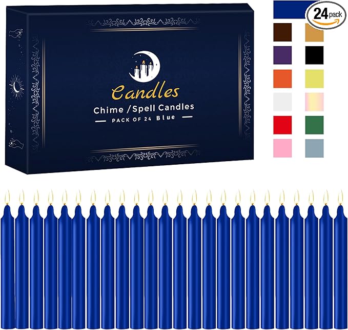 Kunrsug 24 Pack Blue Spell Chime Candles – Premium Mini Unscented Taper Candles for Rituals, Prayer, Birthdays, Meditation, Altar, Spells, Chime Candles - 4 Inch Tall - Ideal for Witches