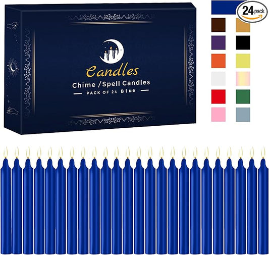 Kunrsug 24 Pack Blue Spell Chime Candles – Premium Mini Unscented Taper Candles for Rituals, Prayer, Birthdays, Meditation, Altar, Spells, Chime Candles - 4 Inch Tall - Ideal for Witches