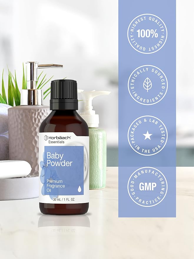 Horbäach Baby Powder Fragrance Oil | 1 fl oz (30ml) | Premium Grade | for Diffusers, Candle and Soap Making, DIY Projects, Aroma Spray, & More