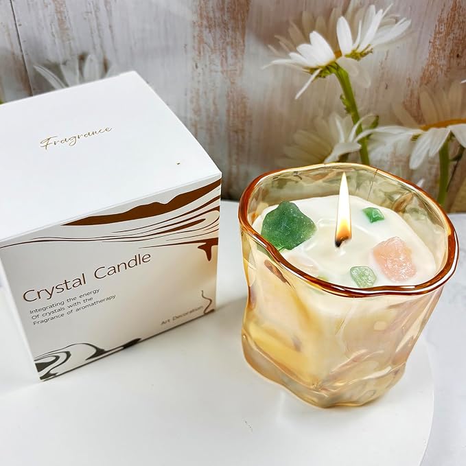 Scented Soy Candles with Crystals Inside Aromatherapy Candle for Women Positivity Energy Gift Mothers Days Birthday Orange Floral Scent