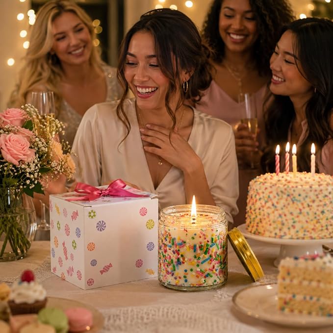 Viyffo Happy Birthday Candle - Caramel & Vanilla Cupcake, 18oz Large Non Toxic Soy Scented Candle, Decorative Colorful Jar Candle, Birthday Gift for Women, Mom & Sisters, Yourself, Friends
