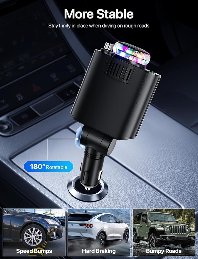 Aromatherapy 5 in 1 Retractable Car Charger with Starlight, USB C Car Charger Adapter and 2 USB Ports, Aroma Starry Sky Car Air Freshener Diffuser Fast Charging Compatible with iPhone 16 15 14 13 12