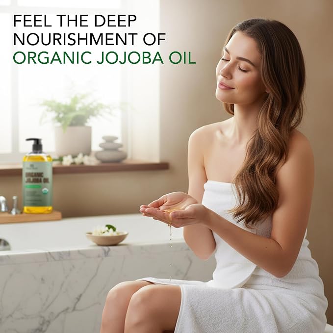 Botanic Hearth USDA Organic Jojoba Oil 8 Fl Oz |100% Pure and Natural- Cold Pressed & Hexane Free Natural Hair Growth Oil for Eyelashes, Eyebrows, Skin, Body, Face, Nails & Scalp