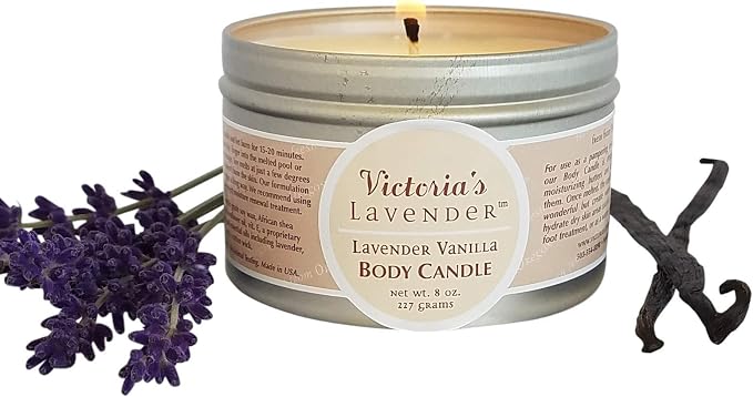 Victoria's Lavender Moisturizing Body Massage Candle, Aromatherapy Scented Candle Wax, Turns Into Nourishing Massage Oil, 8 Oz, Lavender Vanilla