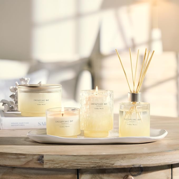 Chesapeake Bay, 14.5oz Golden Waves Scented Candle, Mood Evoking Fragrance, Sea Glass-Inspired Jar, Premium Soy Blend Wax with Essential Oils, Coastal Fragrance for Home Décor or Gifting