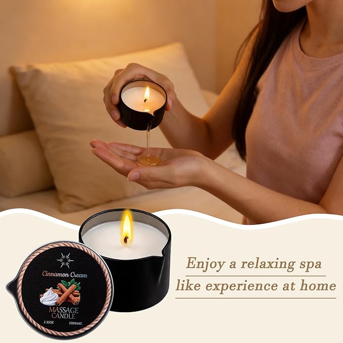 6 Pack Low Temperature Massage OilCandle Set (2.35 oz Each) - Soy WaxCandles that Melt into Skin-NourishingBody Oil, 6 Assorted Scents for HomeSpa, Massage Therapy, Relaxation, Self-Care & Festive