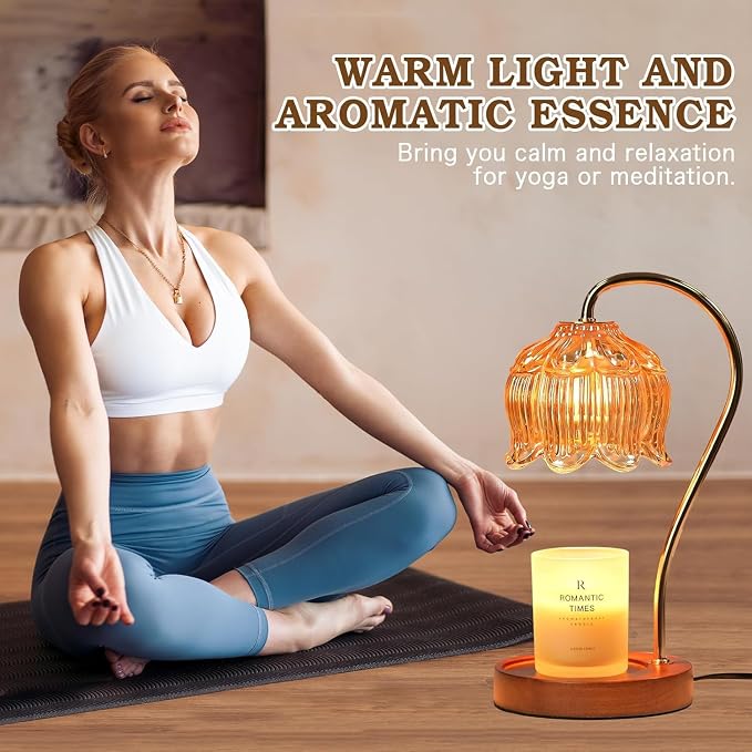 Funistree Flower Candle Warmer Lamp with Timer, Dimmable Candle Lamp Warmer, Christmas Birthday Gifts for Women Mom Her, Housewarming Home Decor, Lotus Wax Warmer for Yankee - Amber-2 Pack 10 Inch