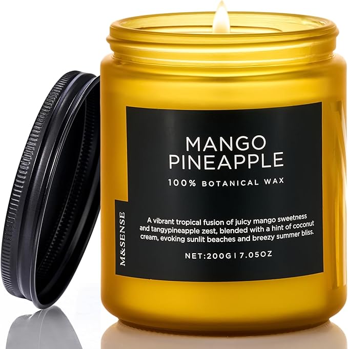 M&SENSE Mango Pineapple Tropical Scented Candle, 7.05oz Non Toxic Natural Soy Wax 50 Hours Long Lasting Burn Fruit Scent Summer Gifts for Housewarming, Aromatherapy Candle for Women Men