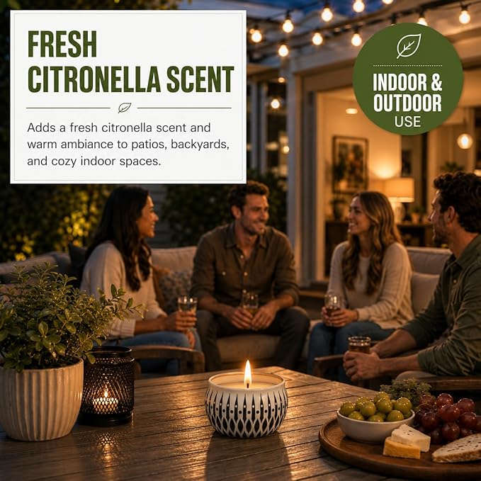 24 Pack Citronella Candles Outdoor, 2.5 oz Soy Wax Tin Candles with 8% Citronella Oil, Up to 600 Hours Total Burn Time, Portable Patio Candle Set for Backyard, Camping, BBQ & Summer Use