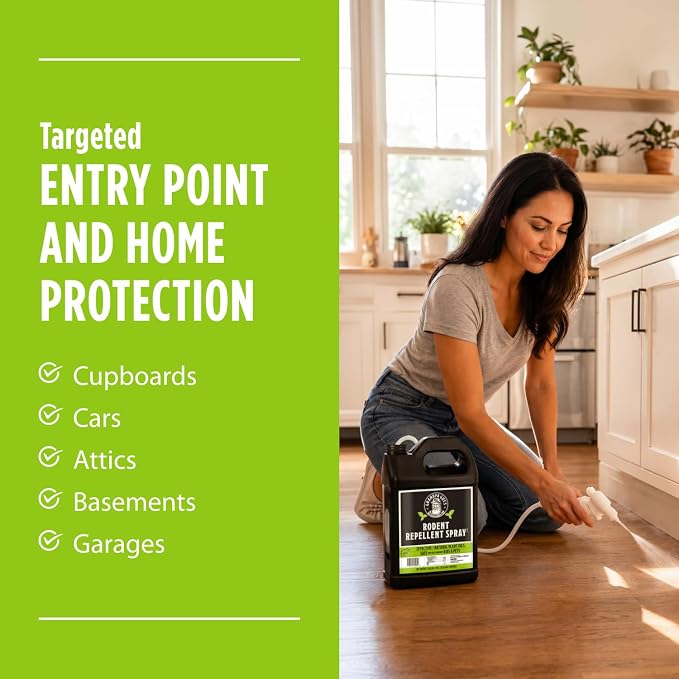 Grandpa Gus's Rodent Repellent Spray - Peppermint Oil and Cinnamon Oil Spray for Rodents & Mice - Plant-Based Mouse Deterrent for Cars, RVs, Garages & Indoor Spaces - Non-Staining Formula - 128 oz