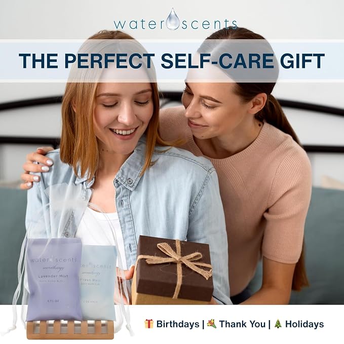 Water Scents Spa Gift Set Bundle for Women – Bamboo Bath Tray, Lavender Bath Block & Body Wash Bar – Relaxing Gift for Her, Self Care Set, Birthday Present, Bath Essentials for Home Use
