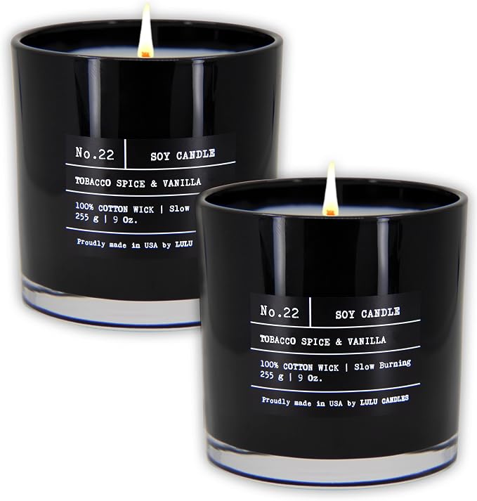 Lulu Candles | Tobacco, Spice & Vanilla | Luxury Scented Soy Jar Candle | Hand Poured in The USA | Highly Scented & Long Lasting (9 Oz. 2 Pack)