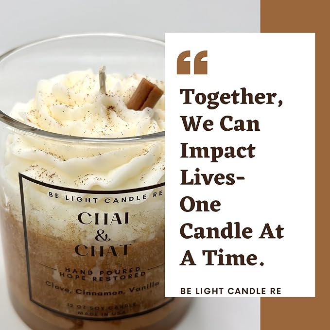 Cinnamon Candle | Purpose-Driven Soy Candles | 12oz Dessert Candle | Gifts for Women | Starbucks | Brown | Mother's Day Gift for Women | Be Light Candle RE (Chai & Chat)