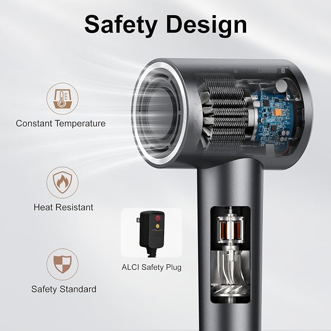 FAMOO Hair Dryer, 160,000 RPM High-Speed Ionic Blow Dryer with Diffuser and Concentrator Nozzle, 500 Million Negative Ions,Fast Drying, LED Display,Light and Quiet,For All Hair Types,For Home & Travel