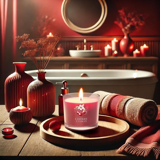 CHILLFLAME Cherry Candle, Scented Candles Gifts for Women, Candles Gift Set for Her, 6 Scented Votive Candles, Birthday Gifts for Women/Men (Red, 14 oz)
