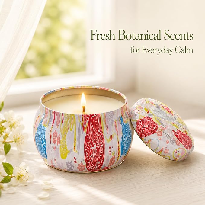 6 Pack Scented Candles Gift Set for Women, Soy Wax Tin Candles, 4 oz Each, 6 Fresh Botanical Scents, Up to 180 Hr Total Burn, Birthday Housewarming Thank You Gifts