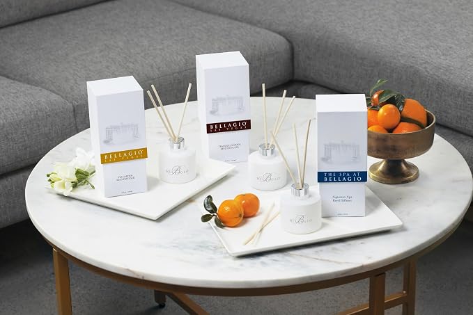 Bellagio Reed Diffuser - Luxury Hotel Fragrance - Oud, Pink Peppercorn, Seaweed and Fir Balsam - Perfectly Oud Scent - 6 White Reeds - 4.25 oz
