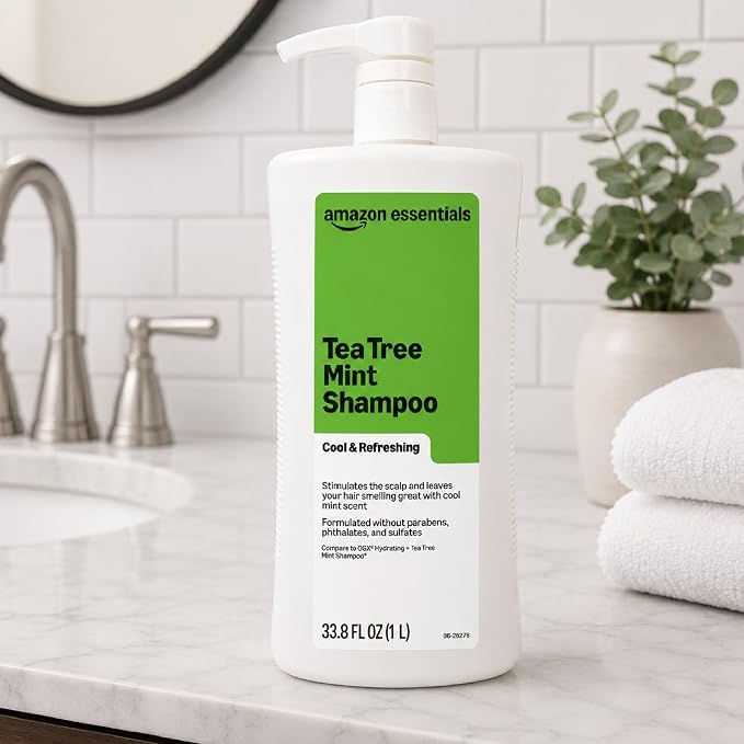 Amazon Essentials Tea Tree Mint Shampoo, Cool & Refreshing, Sulfate-free Formula, 33.8 Fl Oz, Pack of 1