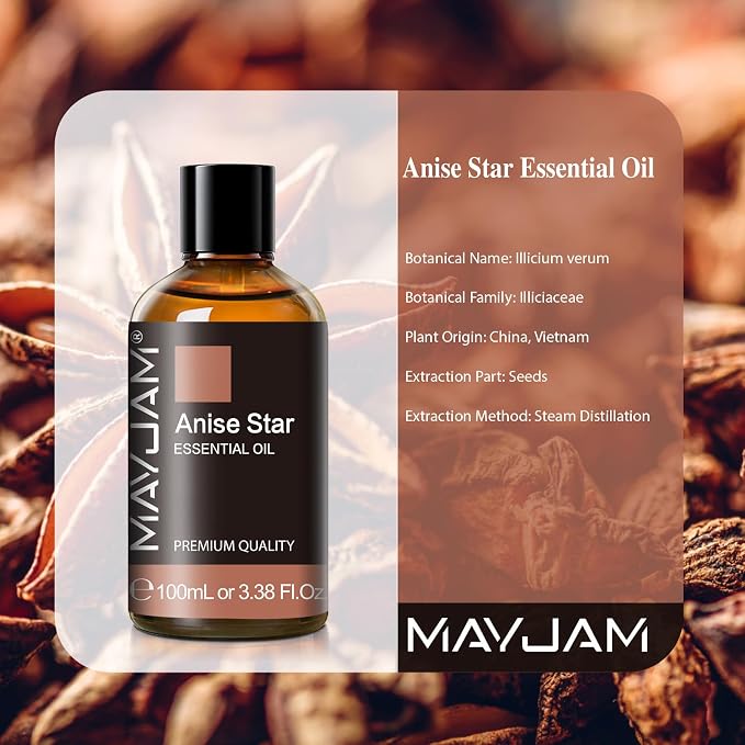 Anise Star Essential Oil, MAYJAM Pure Anise Star Oils for Diffusers, 3.38FL.OZ/100ML Star Anise Essential Oil with Premium Glass Dropper, Anise Oil