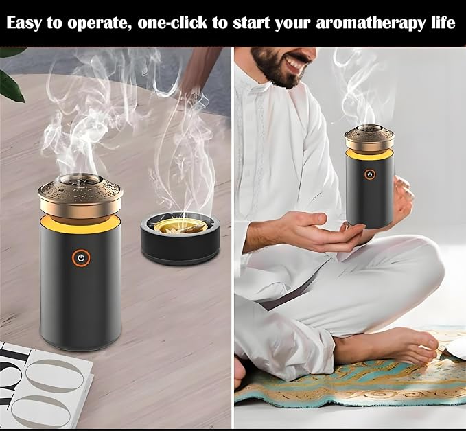 Luxury Electric Bakhoor Burner 2025 Portable USB Type-C Rechargeable Mini Incense Diffuser Arabic bakhoor Muslim Incense Holder for Car and Home,C Black