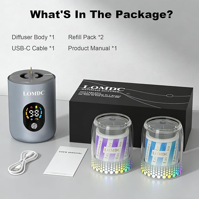 Waterless Essential Oil Diffuser, Portable Car Diffuser Battery Powered, Mini Scent Air Machine, Includes 2 Scent Replacement Pack, Suitable for Home, Hotel Room, Car, Office, Camping, etc.Y12B