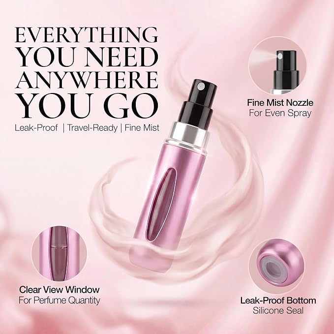 5ml Travel Perfume Bottle Refillable Atomizer Sprayer for Perfume,Leakproof Perfume Atomizer Travel, Portable Refillable Perfume Bottles (Blue, Pink, Gold, SIlver)