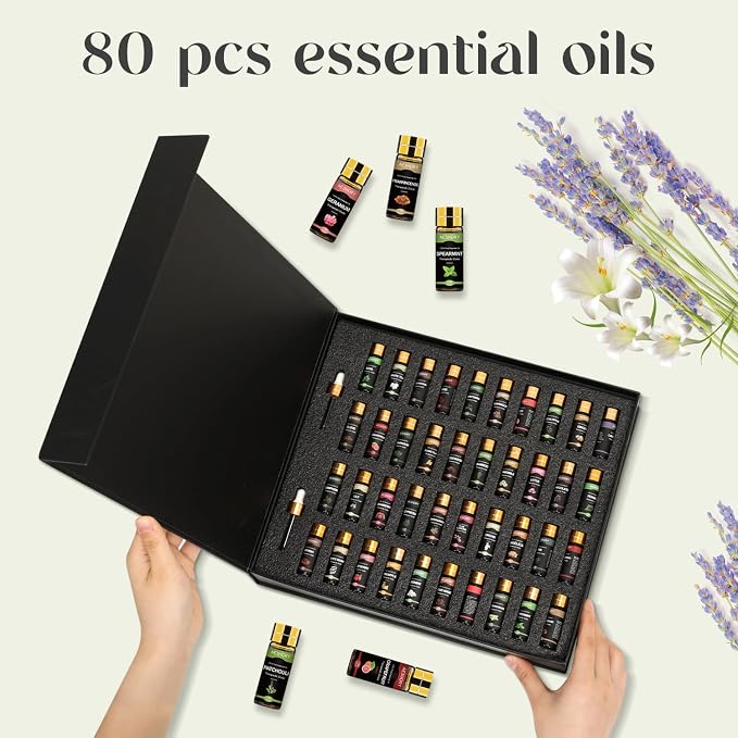 Essential Oil Set 80 Pcs,100% Natural Essential Oils Kit, Perfect for Diffuser, Humidifier, Massage, Soap, Candle Bath Bombs Making, 80 * 5ML(0.17oz), Valentine's Gift for Lover