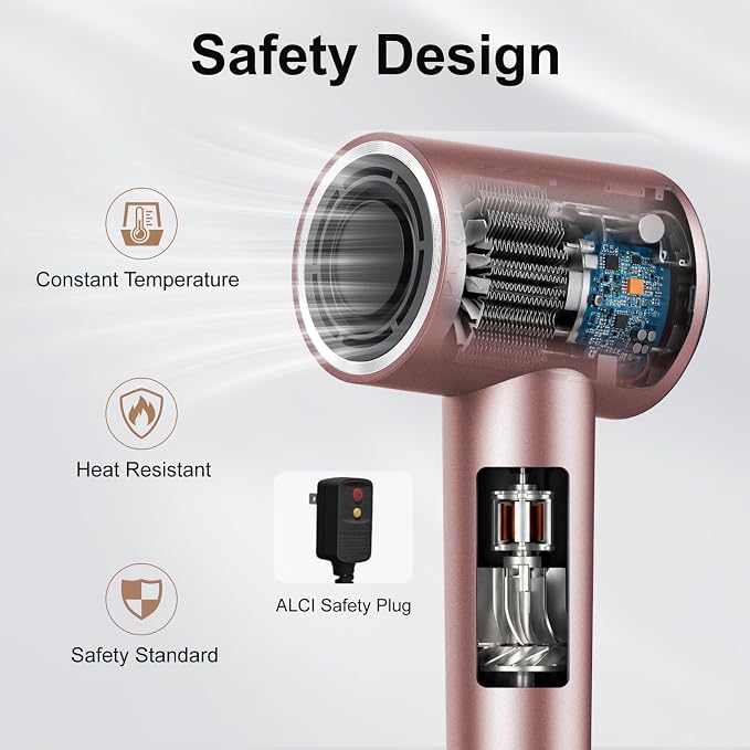 FAMOO Hair Dryer, 160,000 RPM High-Speed Ionic Blow Dryer with Diffuser and Concentrator Nozzle, 500 Million Negative Ions,Fast Drying, LED Display,Light and Quiet,For All Hair Types,For Home & Travel