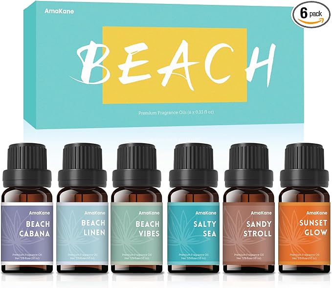 AmaKane Fragrance Oils Set, Essential Oils for Diffuser, Fragrance Oil for Candle Making, Soap Making Scents, Aromatherapy Oils 6x10ml, Beach