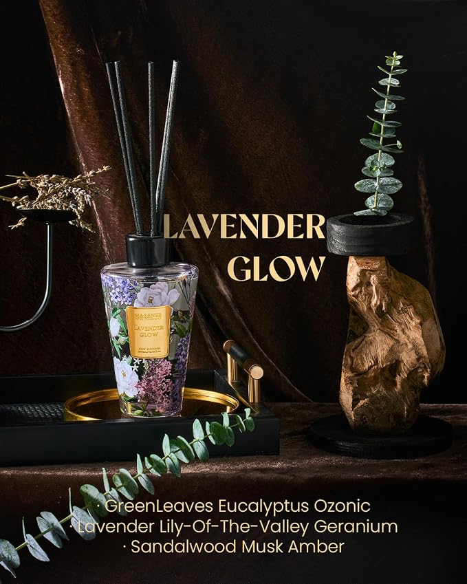 M&SENSE Lavender Glow Reed Diffuser Set - 8.79fl oz Home Fragrance Non-Toxic Essential Oil Diffuser with Sticks, Air Freshner Gifts for Bathroom Shelf Decor
