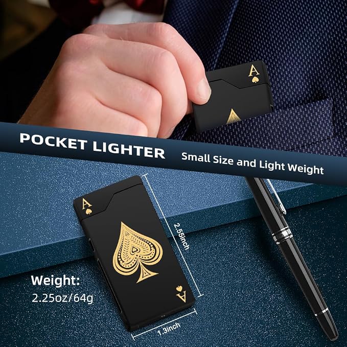 LcFun Electric Lighter Rechargeable USB, Dual Arc Plasma Lighter, Windproof Flameless Electronic Lighters, Pocket Metal Lighters with LED Battery Indication for Candles, Camping (Black Ace)