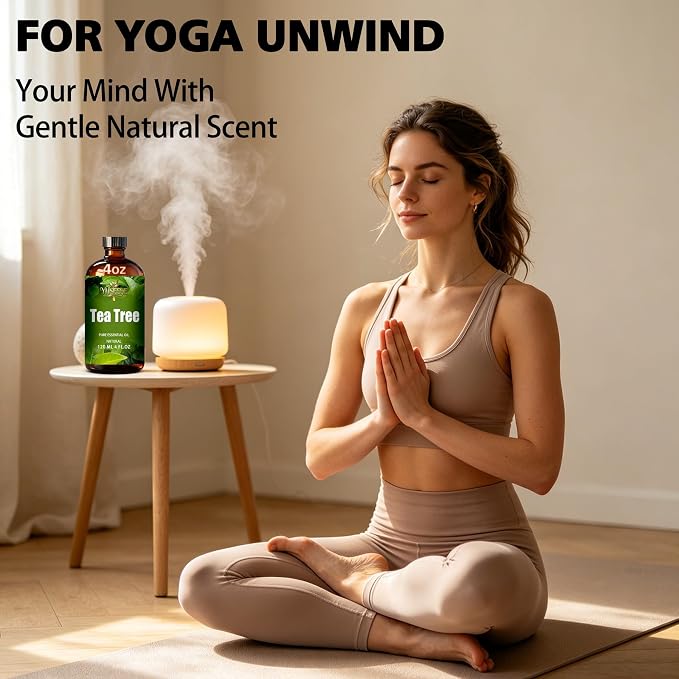 Tea Tree Essential Oil, Tea Tree Oil 4 Fl Oz 120ml for Diffuser Yoga Soap & Candle Making – with 0.33 Oz Roller Ball & Dropper YHSESSE Essential Oils
