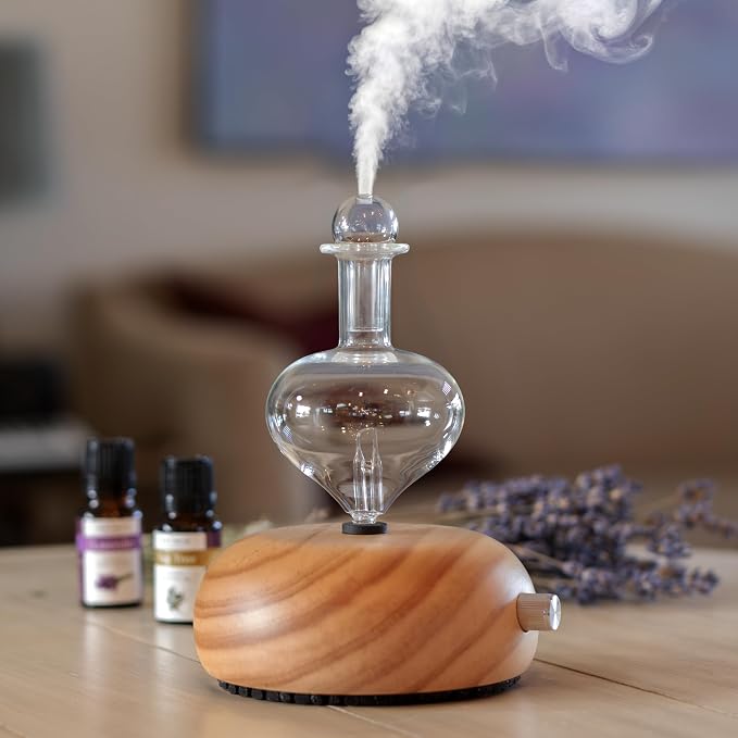 ArOmis Premium Glass Essential Oils Nebulizer - Waterless Diffuser for Aromatherapy - Handmade Oil Diffuser, Wooden Base, No Plastic, No Heat, No Battery, No LEDs - Orbis Lux Eros