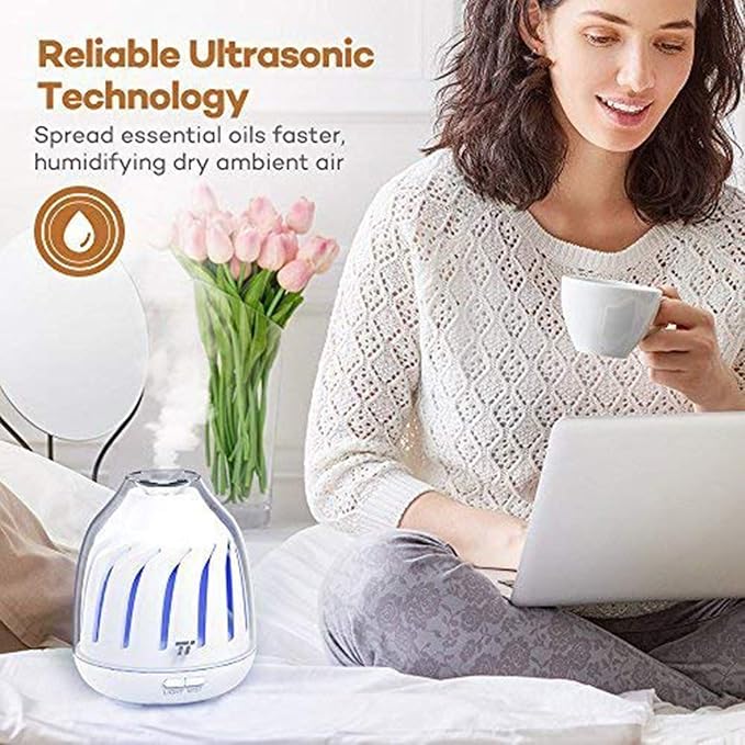 Aroma Diffuser, Diffusers Essential Oils, Breathing Light, 5 LED Colors, Waterless Auto Shut Off