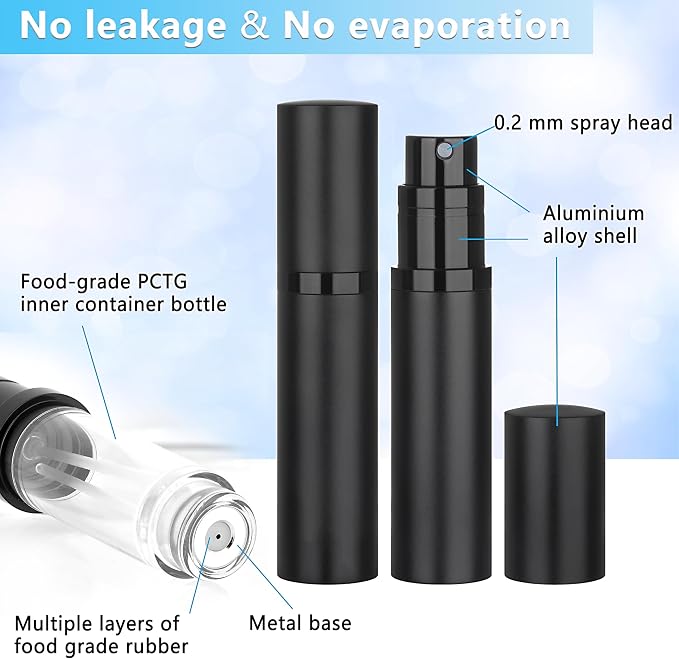 Refillable Perfume Atomizer Travel Bottle 5ml Leakproof Luxury Travel Perfume Refillable Bottle, Portable Fragrance Atomiser (Black)