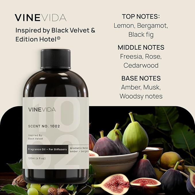 VINEVIDA [4 Fl Oz] Hotel Diffuser Oil Black Velvet - Scent No.1002 Inspired by 5-Star Hotel | Waterless Cold Air Scent Refill | Diffuser Essential Oils - Home Luxury Scents