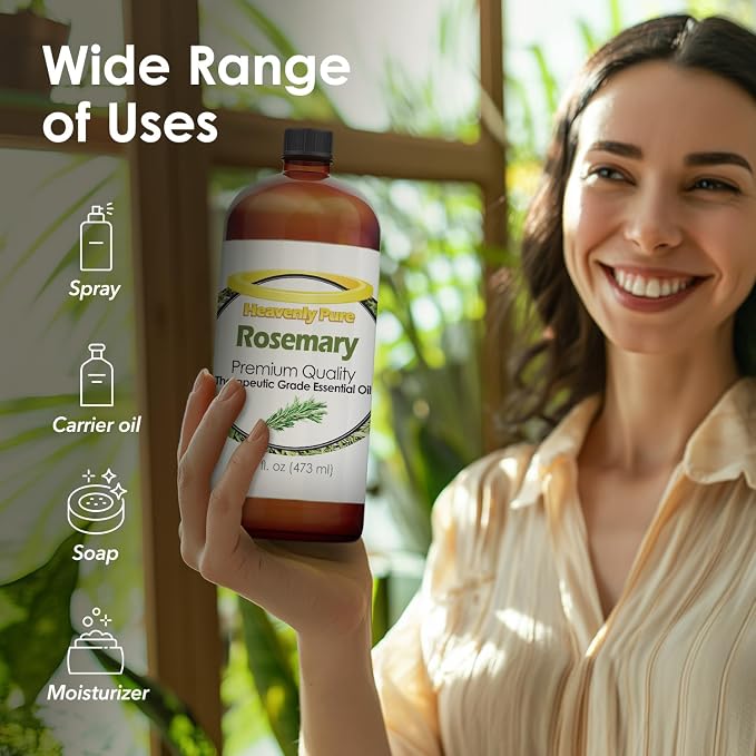 Heavenly Pure - Rosemary Essential Oil 16 oz Large Bottle for Diffuser, Hair and Body Care - 473 ml