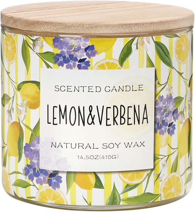 Lemon Candle, Lemon Verbena Scented Candle, Large 3 Wicks Candle, 14 oz