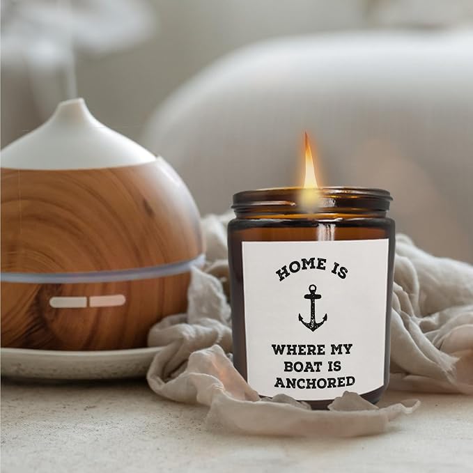 Mancheng-zi Nautical Scented Soy Candle, Home is Where My Boat is, 8 Fl Oz, Black Glass Jar Candle