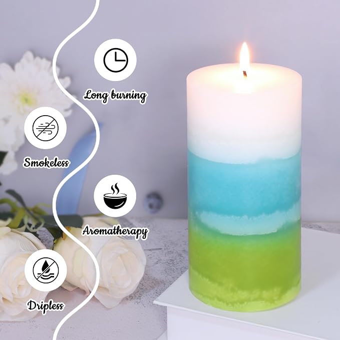 Mint Scented Pillar Candles - 3x6 inch Aromatherapy Candles, Long Lasting 70+Hours Clean Burning, Perfect for Meditation Spaces, Home Offices