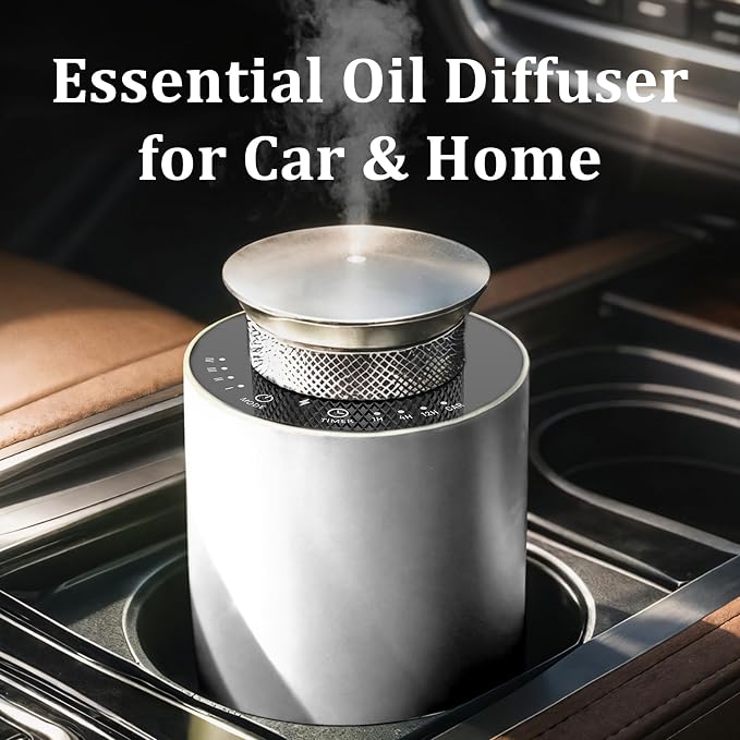 2026 Upgraded Rechargeable Waterless Car Scent Diffuser Kit, Includes 2 Premium Oils, Auto On/Off, 4 Mist Levels & Timers, Portable Aromatherapy Diffuser for Hotel,Home,Room,Studio,Office - Silver