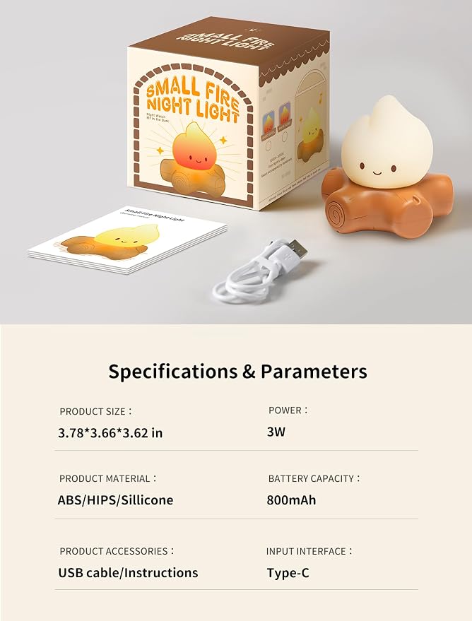 Campfire Night Light, Portable Flame Lamp with White Noise, Cute Silicone Flameless Candle Lights,Suitable for Kids lamp Bedroom, Indoor/Outdoor and Home Decoration
